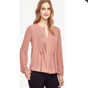 Ann Taylor Pintuck Peplum Blouse Small